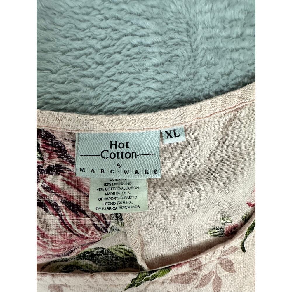 Vintage 90s Hot Cotton Marc Ware Pink Floral Maxi Dress XL Linen Cotton Blend - Picture 3 of 6